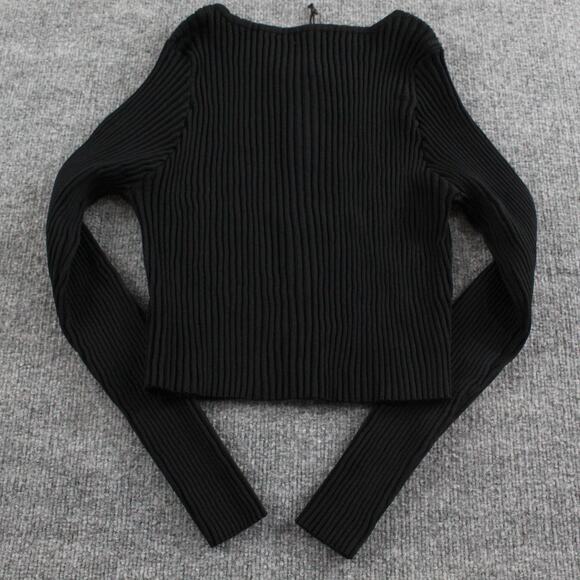 Solid Striped Sweater Womens XL The Fleur Cardigan Black Ribbed Minimalist Chic - Picture 5 of 10